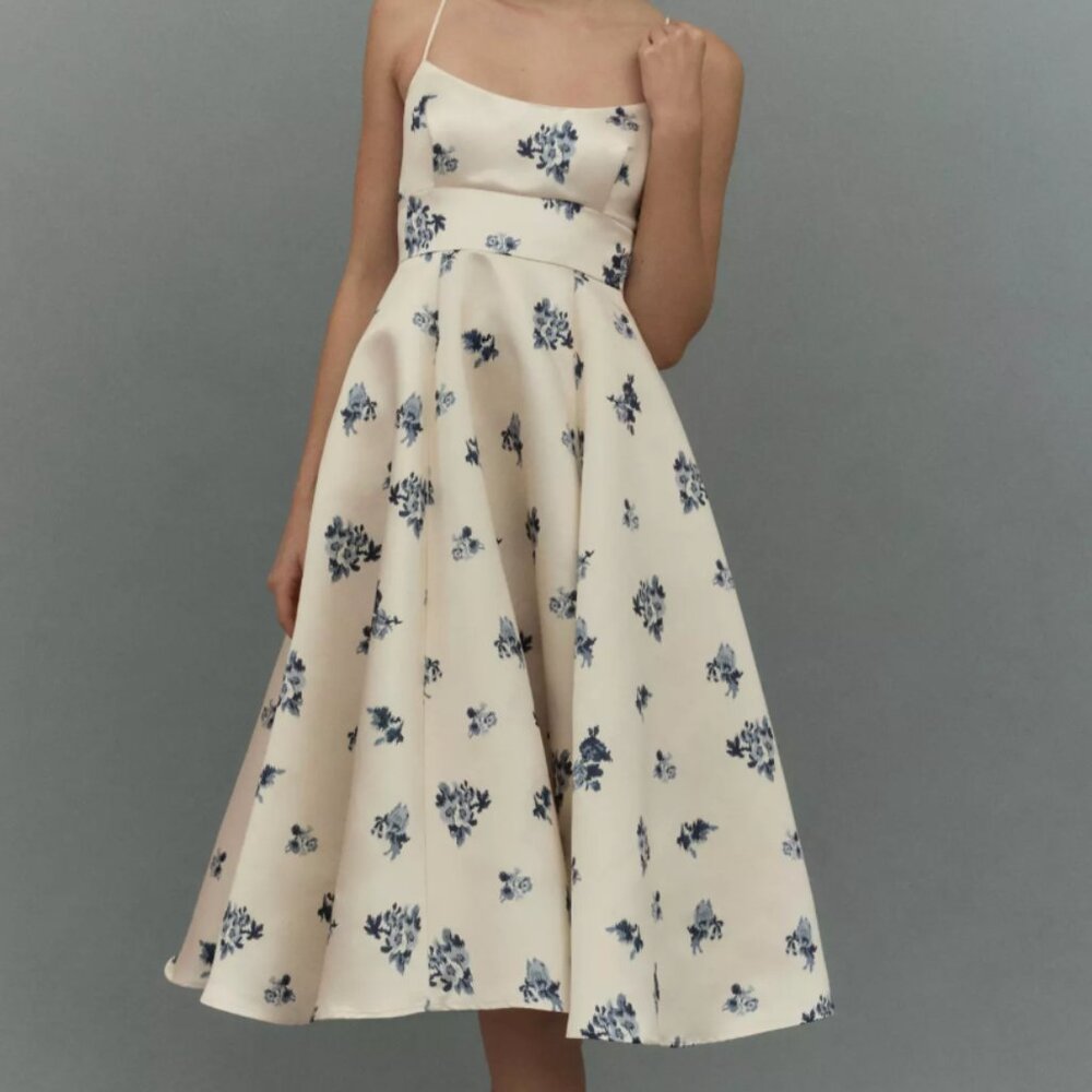 Anthropologie BHLDN Gabriella A-Line Duchess Satin Midi Dress